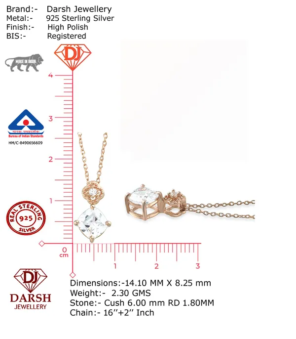 925_Sterling_Silver_White_Cubic_Zirconia_Solitaire_Necklace_for_Women,_Rose_gold_plated_925_Silver_Pendant_,_Minimalist_Luxury_Jewelry