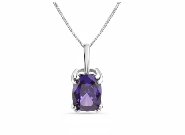 925_Silver_Blue_Cubic_Zirconia_Solitaire_Pedant_For_Women_In_Rhodium_Plated
