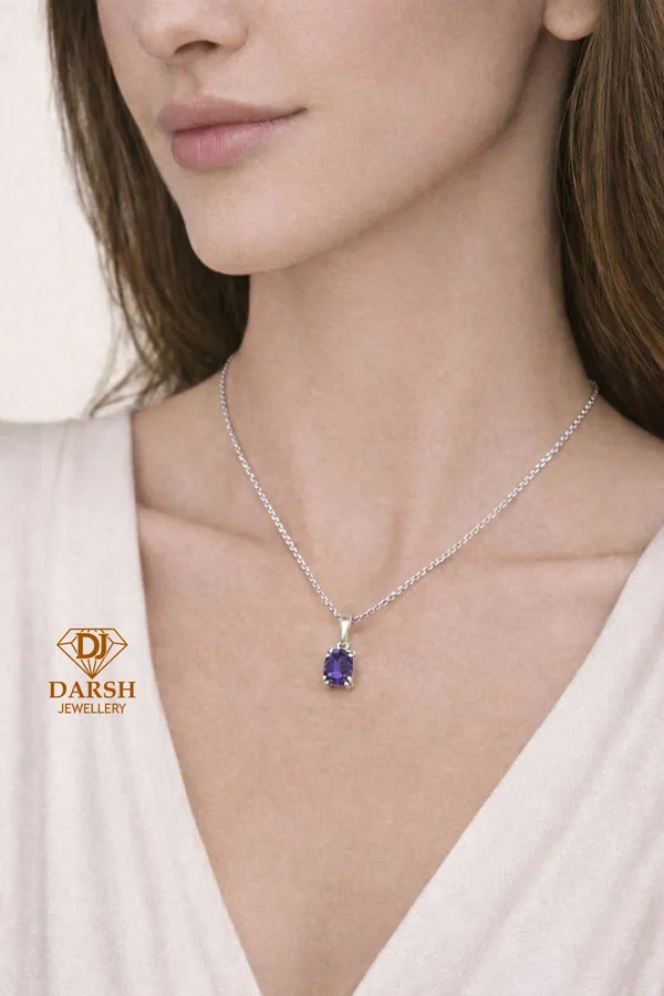 925_Silver_Blue_Cubic_Zirconia_Solitaire_Pedant_For_Women_In_Rhodium_Plated
