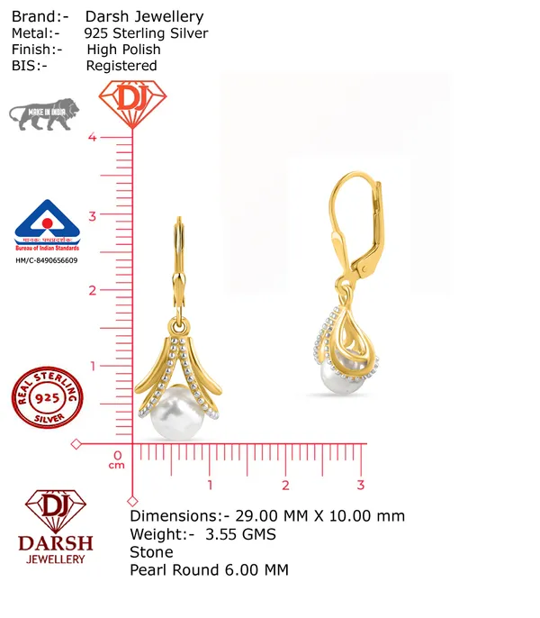 925_Sterling_Silver_Natural_Pearl_Earrings_daily_weare|tradisional_look_earrings_Designer_Dangle_Earrings_with_0.5_Micron_Yellow_Gold_Plating_Gift_for_her_BIS_Registered