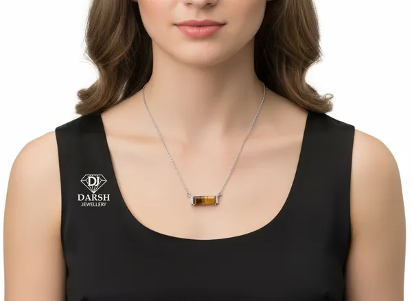 925_Silver_Tiger_Eye_Solitaire_Necklace_For_Women,_Rhodium_Plated__Lapiz_Lazuli,_Malachite_Solitair_Necklace