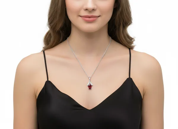 925_Silver_Pendant_With_Red_Cz_Gemstone_And_Sparkling_Accents