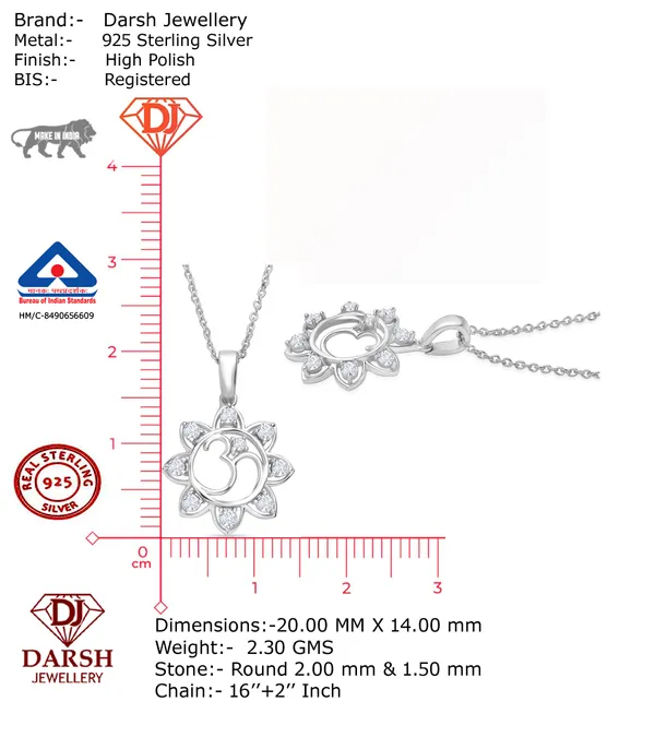 925_Silver_Om_Pendant_Necklace_With_Floral_Halo_And_Clear_Gemstones