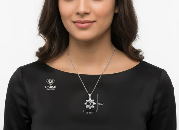 925_Silver_Om_Pendant_Necklace_With_Floral_Halo_And_Clear_Gemstones
