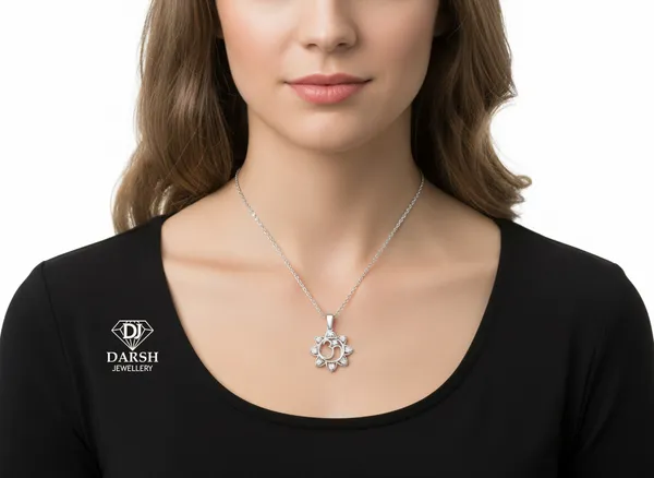 925_Silver_Om_Pendant_Necklace_With_Floral_Halo_And_Clear_Gemstones