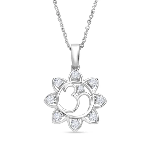 925_Silver_Om_Pendant_Necklace_With_Floral_Halo_And_Clear_Gemstones