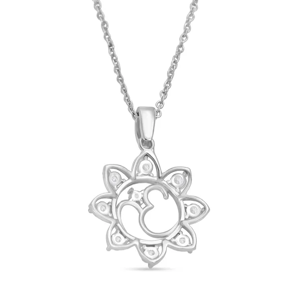 925_Silver_Om_Pendant_Necklace_With_Floral_Halo_And_Clear_Gemstones