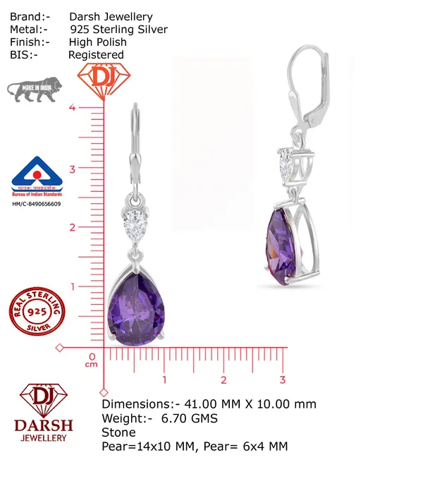 925_Silver_Amethyst_Cz_Dangle_Earrings_With_Rhodium_Plating,_Earrings_For_Women_Girls