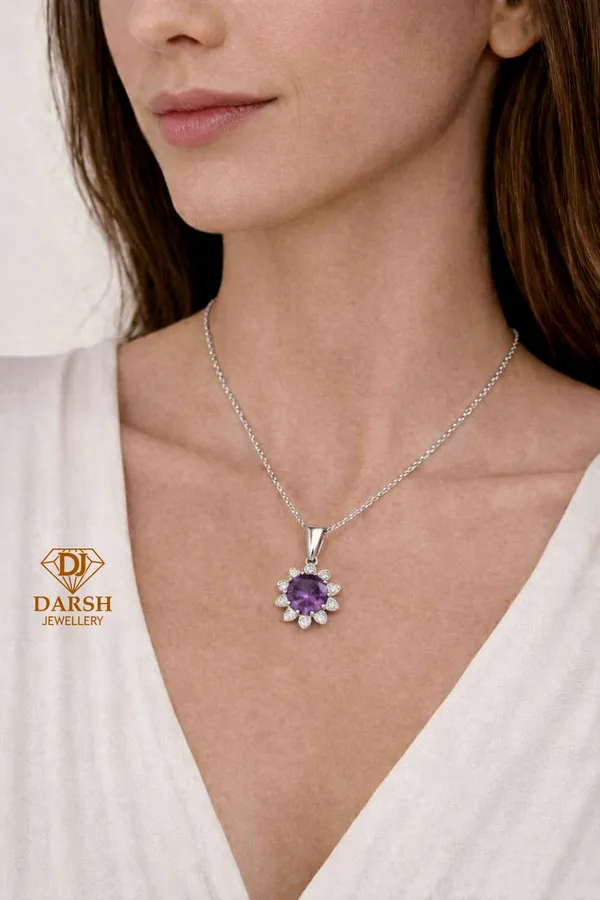 925_Silver_Blue_Sapphire_Cz_Flower_Necklace_For_Women_With_Rhodium_Plated