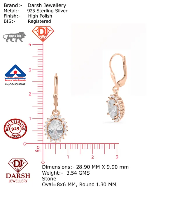 925_Sterling_Silver_White_Cz_Halo_Earrings_With_Rose_Gold_Plated_For_Women_With_Framed_Round_Stone_Setting__Beautiful_Party_Wear_Drop_Earrings