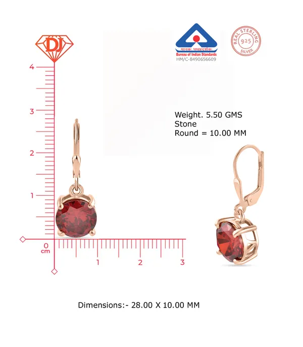 925_Sterling_Silver_Solitaire_Earrings_Red_Ruby_CZ_Stones_Rose_Gold_Plated__Beautiful_925_Silver_Drop_Earrings