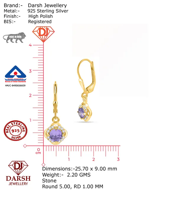 925_Sterling_Silver_Purple_Cz_Drop_Earrings_Elegant_Gold_Plated_Halo_Jewelry_Wedding,_Anniversary,_Valentines_And_Birthday_Gift