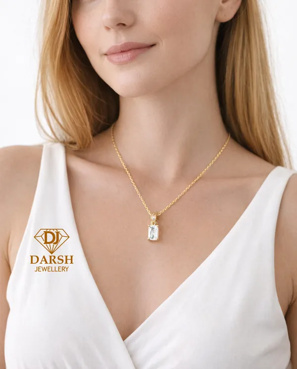 925_Sterling_Silver_White_Cubic_Zirconia_Solitaire_Necklace_Gold_Finish_925_Silver_Pendant