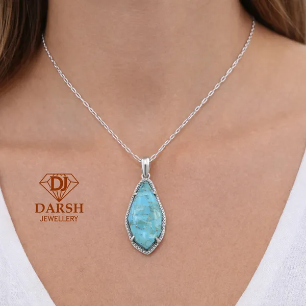 925_Sterling_Silver_Turquise_Pendant_Rhodium_Plated_925_Silver_Handmade_Gems_Pendant_Jewelry_Gift_For_Women_Minimalist_Jewelry