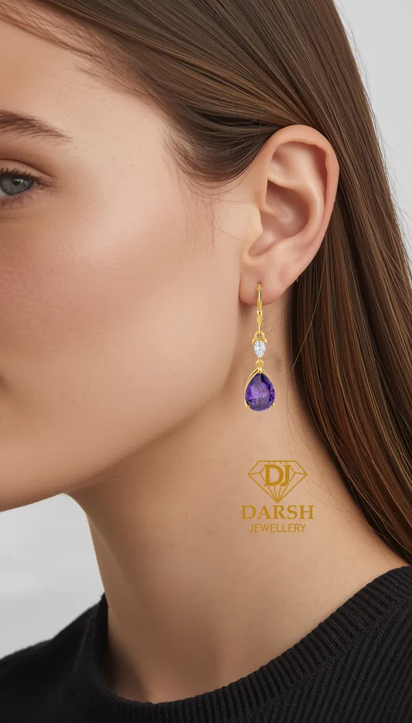 925_Silver_Amethyst_CZ_Dangle_Earrings_With_Gold_Plating,_Earrings_For_Women_Girls