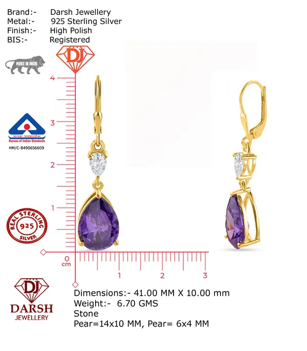 925_Silver_Amethyst_CZ_Dangle_Earrings_With_Gold_Plating,_Earrings_For_Women_Girls