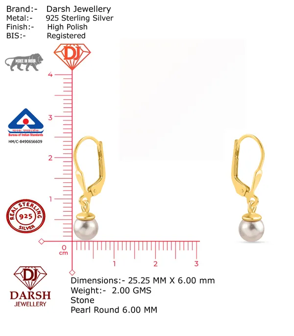 925_Sterling_Silver_Natural_Pearl_Earrings_|_Designer_Dangle_Earrings_with_0.5_Micron_Yellow_Gold_Plating_Beautiful_Gift_for_her_BIS_Registered
