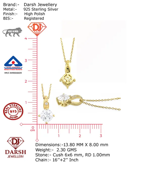 925_Sterling_Silver_White_Cz_Solitaire_Pendant_Necklace_For_Women__0.5_Micron_Gold_Plated__Elegant_Necklace__Elegant_Jewellery_Gift