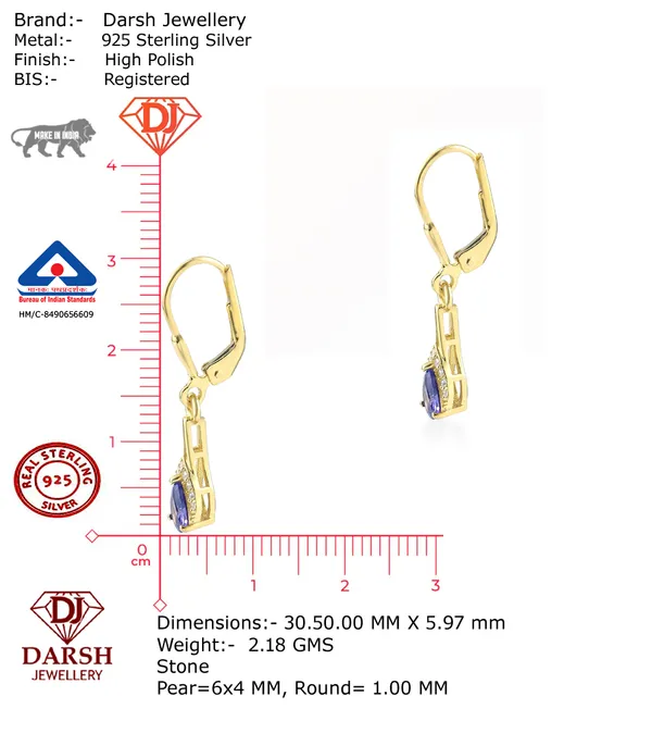 925_Silver_Amethyst_CZ_Drop_Earrings_with_Gold-Plated_Huggie_Hoop_Earrings_for_women_BIS_Registered