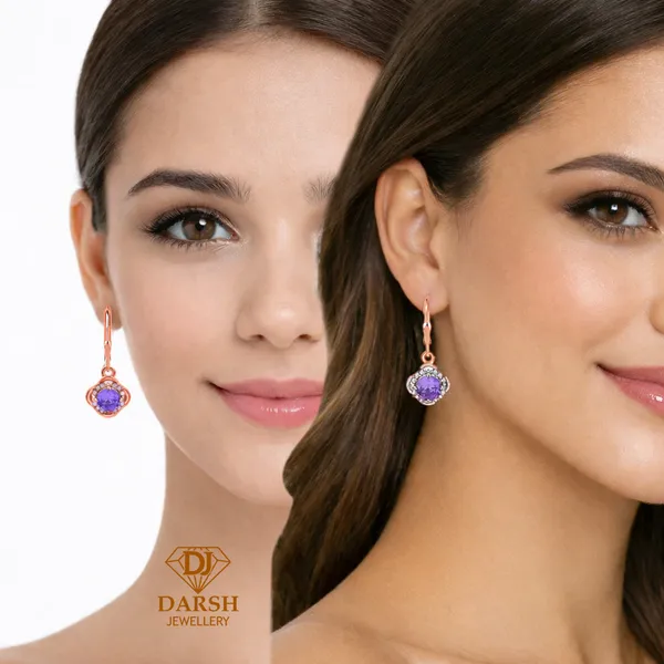 925_Sterling_Silver_Purple_Cz_Drop_Earrings_Elegant_Rose_Gold_Plated_Halo_Jewelry_Wedding,_Anniversary,_Valentines_And_Birthday_Gift