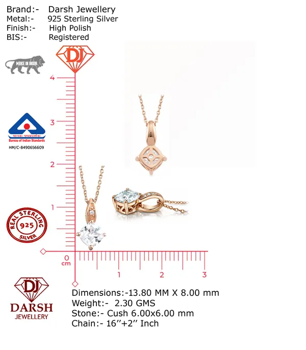 925_Sterling_Silver_White_Cz_Solitaire_Pendant_Necklace_For_Women__Rose_Gold_Plated__Elegant_Necklace__Elegant_Jewellery_Gift