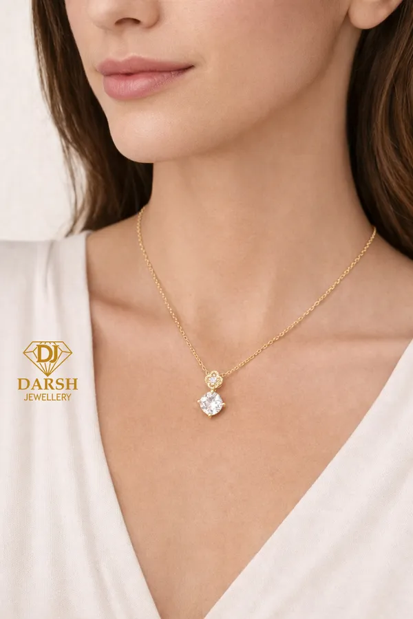 925_Sterling_Silver_White_Cubic_Zirconia_Solitaire_Necklace_for_Women,_925_Silver_Pendant_Gold_plated_,_Minimalist_Luxury_Jewelry