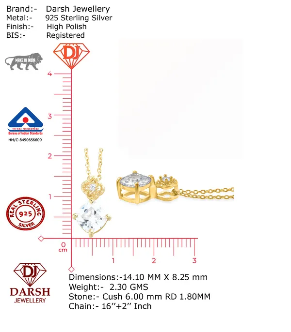 925_Sterling_Silver_White_Cubic_Zirconia_Solitaire_Necklace_for_Women,_925_Silver_Pendant_Gold_plated_,_Minimalist_Luxury_Jewelry