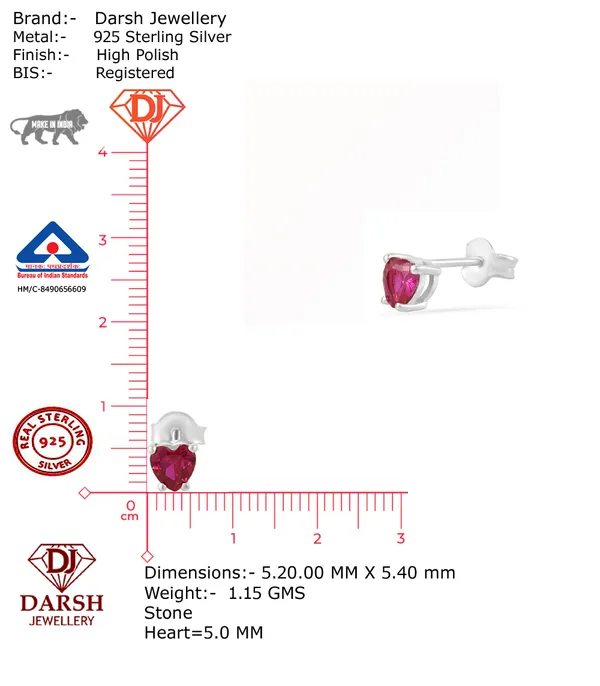 925_Silver_Red_Ruby_CZ_Heart_Earrings_For_Women_Girls_With_Single_Stone_Solitaire_Earrings__Traditional_Look__Daily_Wear_Jewellery__Gift_For_Women_0.5_Micron_Gold_Plated