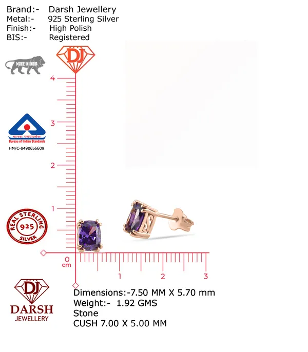 925_Silver_Blue_Sapphire_Cz_Solitaire_Stud_Earrings__0.5_Micron_Rose_Gold_Plated__Bis_Hallmarked__Elegant_Gifts_For_Women_And_Girls
