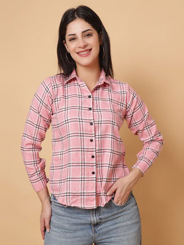 Value_Creation_Checked_Spread_Collar_Casual_Shirt_for_Women