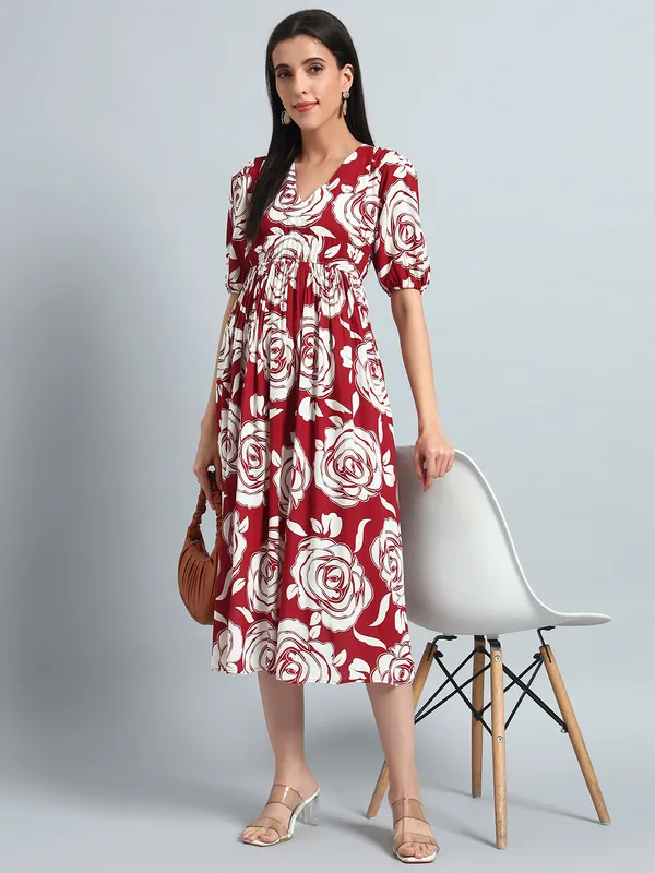 VALUE_CREATION_Floral_Print_Puff_Sleeve_Fit_&_Flare_One-Piece_Dress