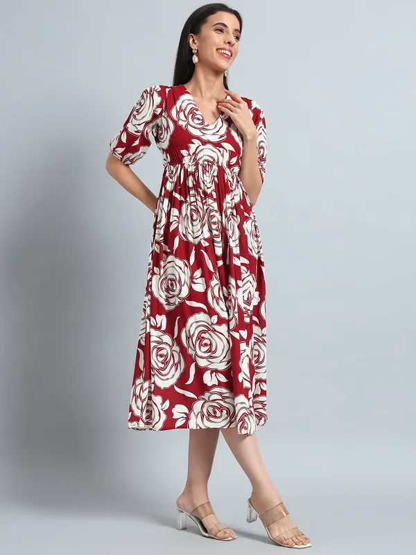 VALUE_CREATION_Floral_Print_Puff_Sleeve_Fit_&_Flare_One-Piece_Dress