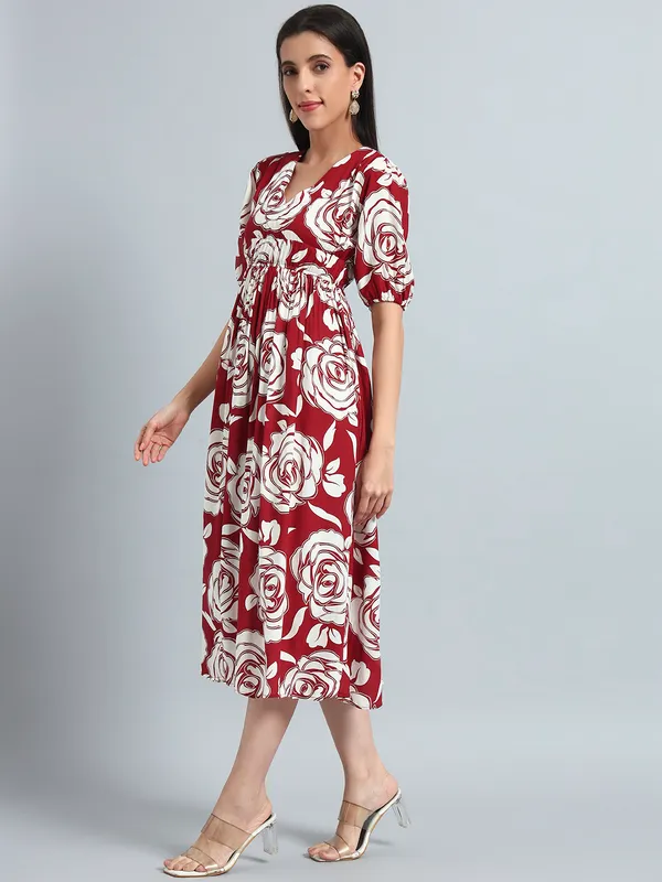 VALUE_CREATION_Floral_Print_Puff_Sleeve_Fit_&_Flare_One-Piece_Dress
