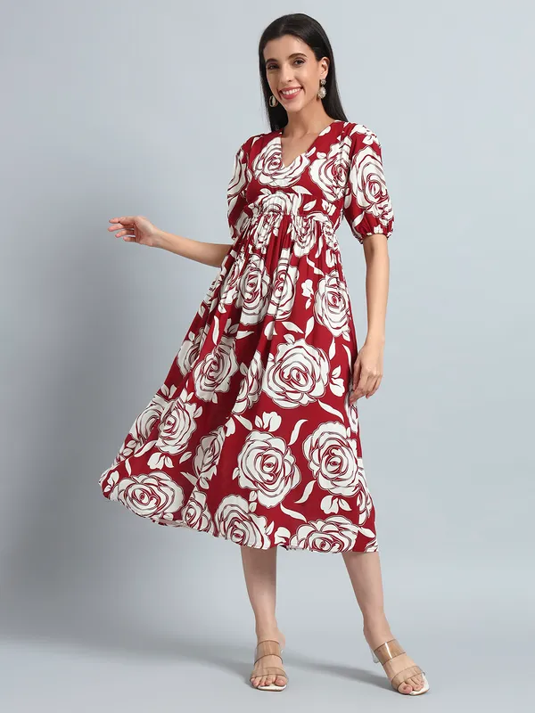 VALUE_CREATION_Floral_Print_Puff_Sleeve_Fit_&_Flare_One-Piece_Dress