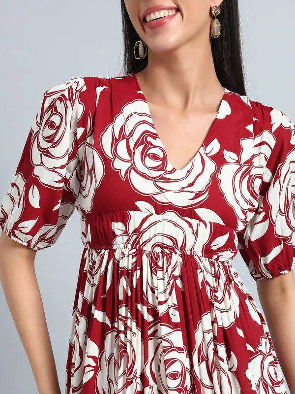VALUE_CREATION_Floral_Print_Puff_Sleeve_Fit_&_Flare_One-Piece_Dress