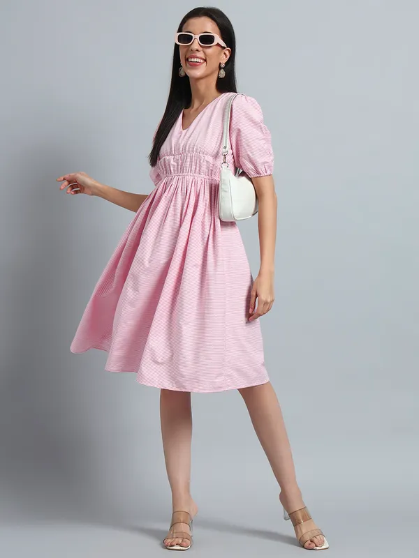 VALUE_CREATION_Striped_Puff_Sleeve_Fit_&_Flare_Dress