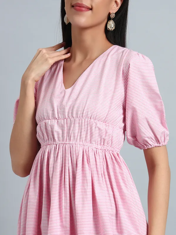 VALUE_CREATION_Striped_Puff_Sleeve_Fit_&_Flare_Dress