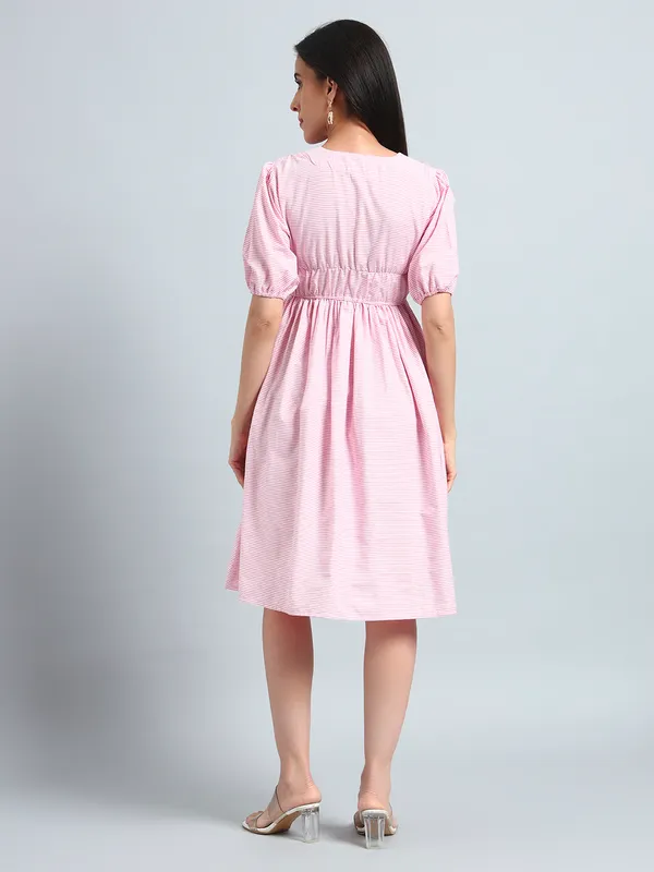 VALUE_CREATION_Striped_Puff_Sleeve_Fit_&_Flare_Dress