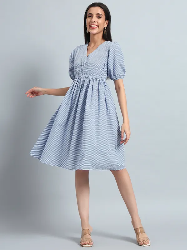 VALUE_CREATION_Striped_Puff_Sleeve_Fit_&_Flare_Dress