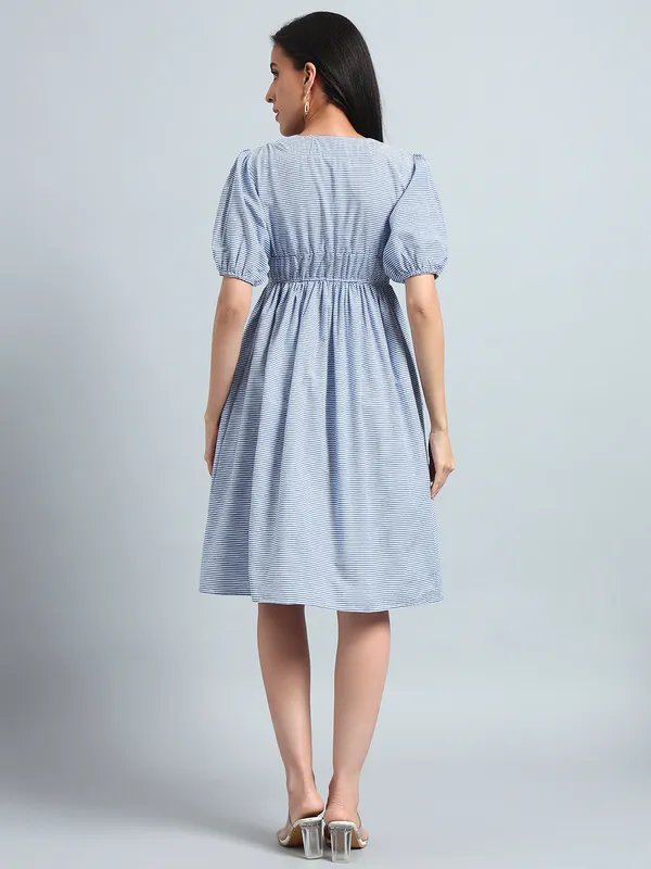 VALUE_CREATION_Striped_Puff_Sleeve_Fit_&_Flare_Dress