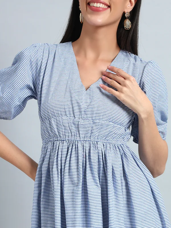 VALUE_CREATION_Striped_Puff_Sleeve_Fit_&_Flare_Dress