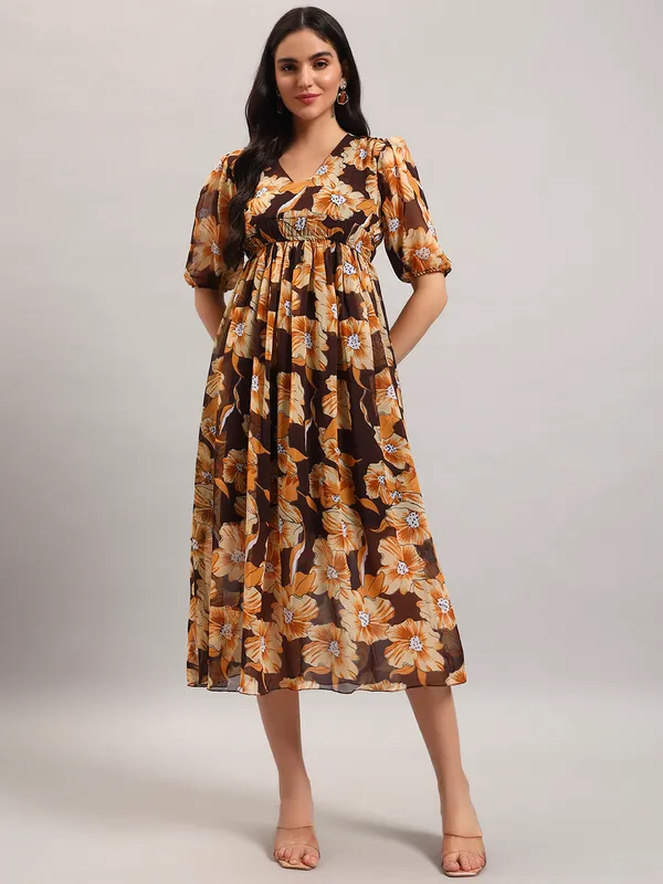 VALUE_CREATION_Floral_Print_Puff_Sleeve_Georgette_A-Line_Midi_Dress