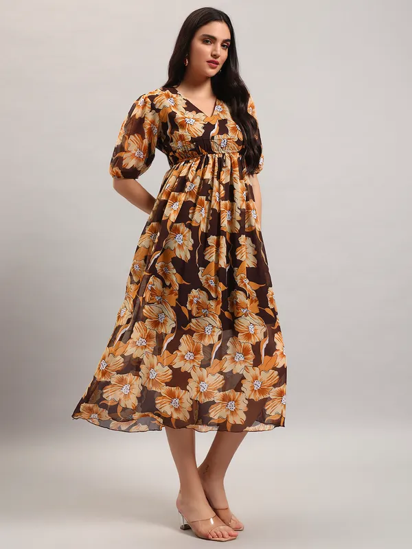 VALUE_CREATION_Floral_Print_Puff_Sleeve_Georgette_A-Line_Midi_Dress
