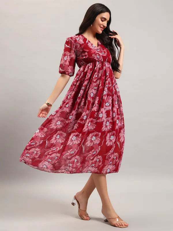VALUE_CREATION_Floral_Print_Puff_Sleeve_Georgette_A-Line_Midi_Dress