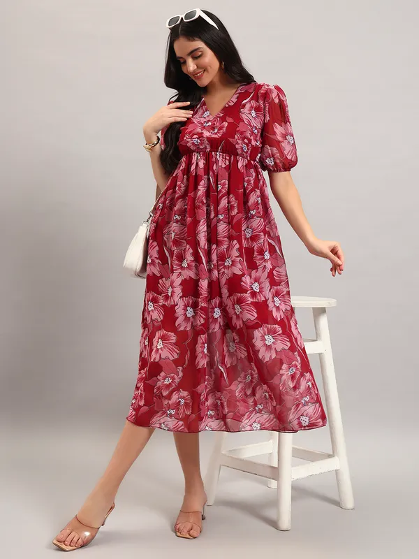 VALUE_CREATION_Floral_Print_Puff_Sleeve_Georgette_A-Line_Midi_Dress