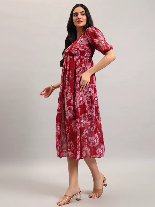 VALUE_CREATION_Floral_Print_Puff_Sleeve_Georgette_A-Line_Midi_Dress