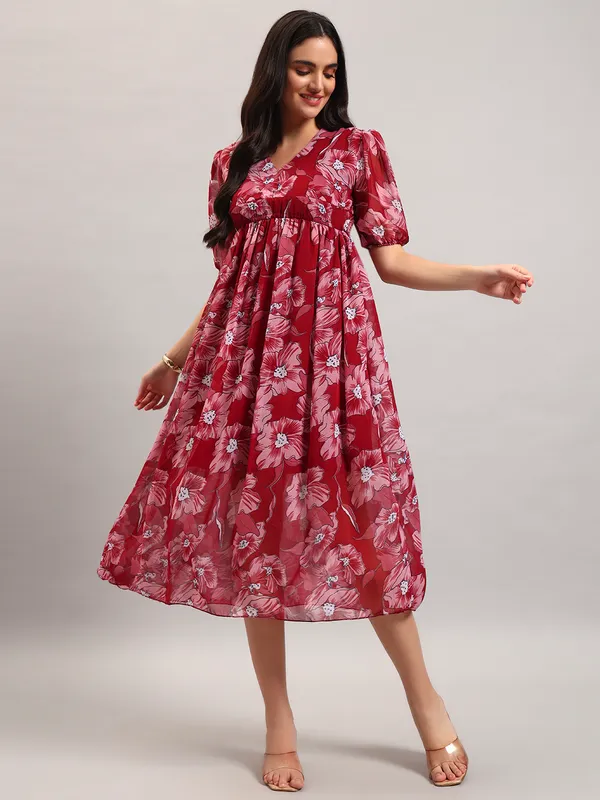 VALUE_CREATION_Floral_Print_Puff_Sleeve_Georgette_A-Line_Midi_Dress