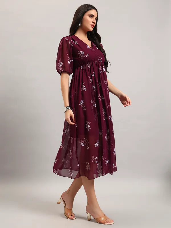 VALUE_CREATION_Floral_Print_Puff_Sleeve_Georgette_Empire_Midi_Dress