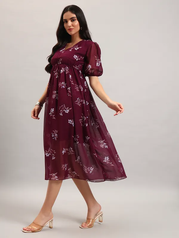 VALUE_CREATION_Floral_Print_Puff_Sleeve_Georgette_Empire_Midi_Dress