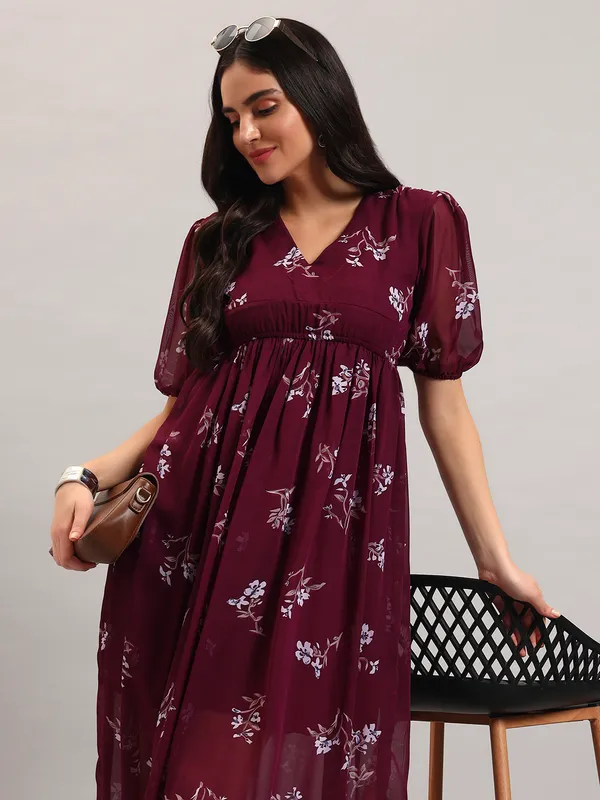 VALUE_CREATION_Floral_Print_Puff_Sleeve_Georgette_Empire_Midi_Dress